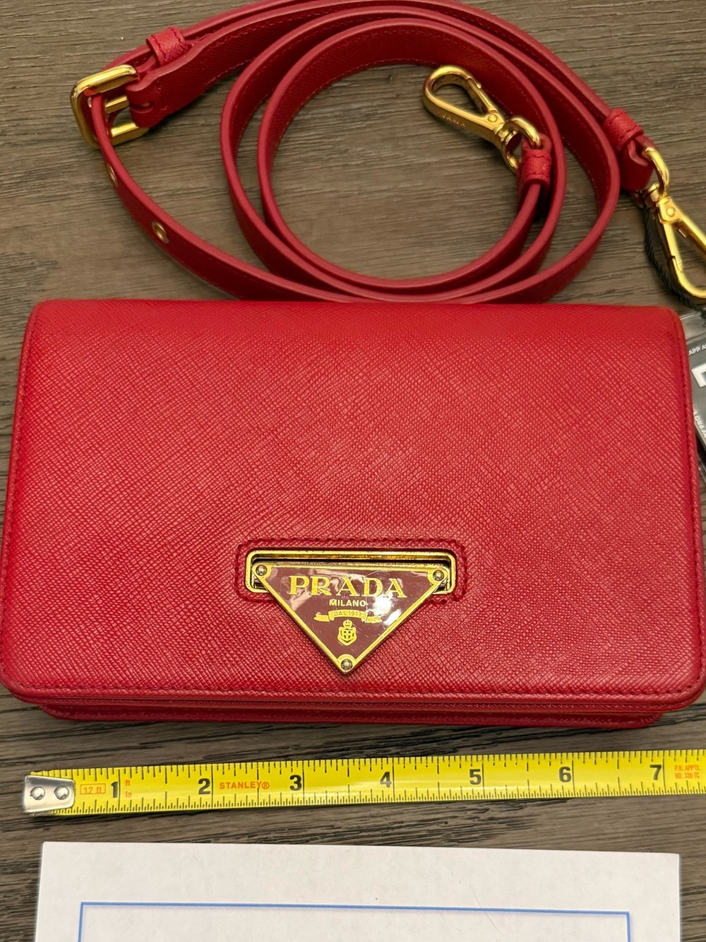 Prada Red Leather Saffiano Flip Lock Crossbody Gold-Tone Logo